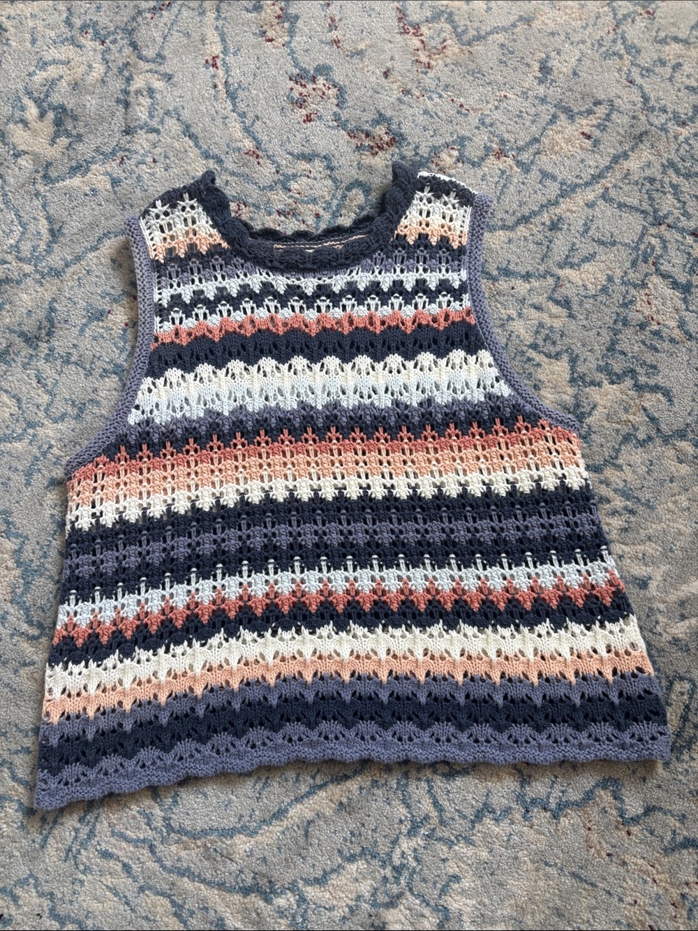 Universal Thread Navy, Cream & Dusty Rose Crocheted Shell